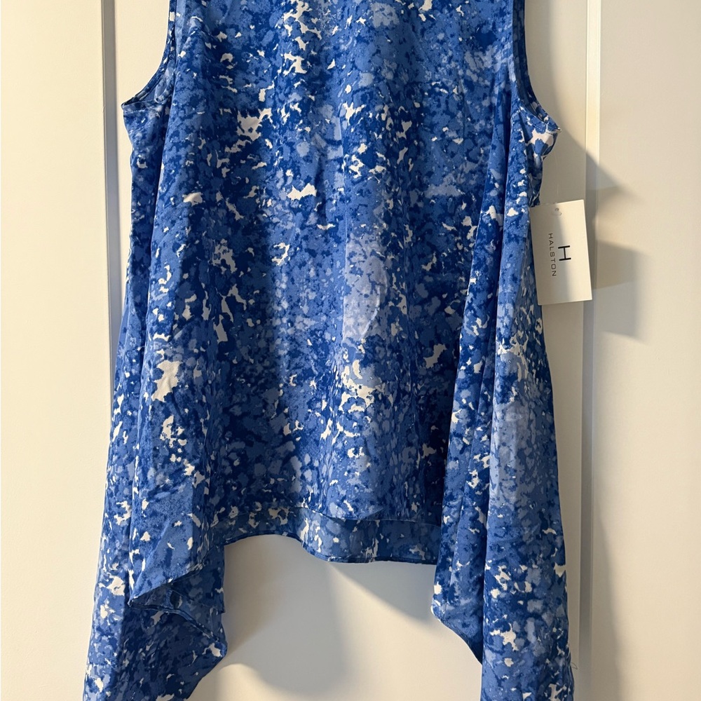 H by Halston Blue & White Draped Tank